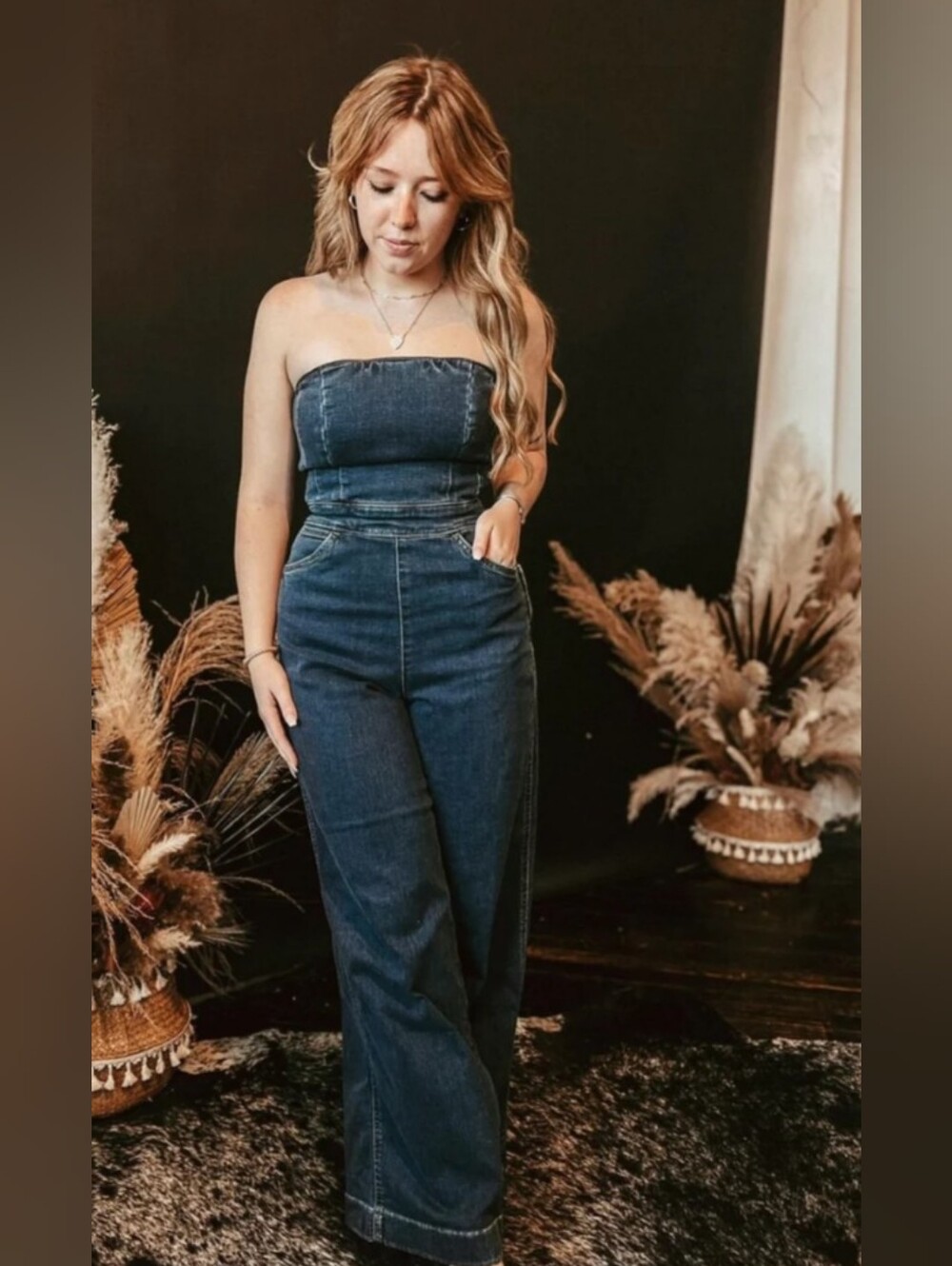 NWT Wrangler Divine Denim Corset Jumpsuit Wide Leg XL